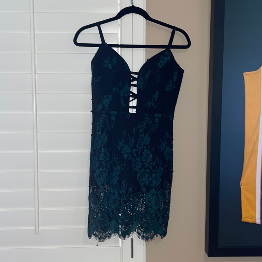 Bebe Black and Green Lace Dress